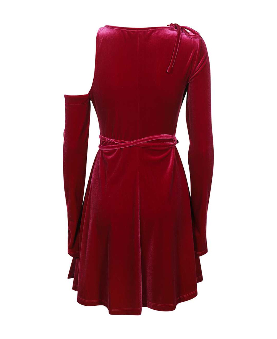 Versace Jeans Cut-out Velvet Dress In Red