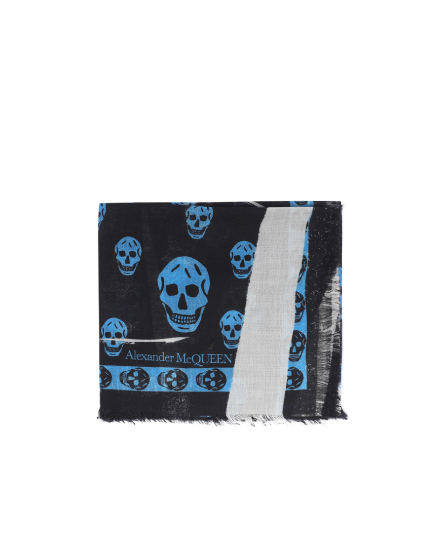 Alexander Mcqueen Slashed Skull-print Wool Scarf In Black