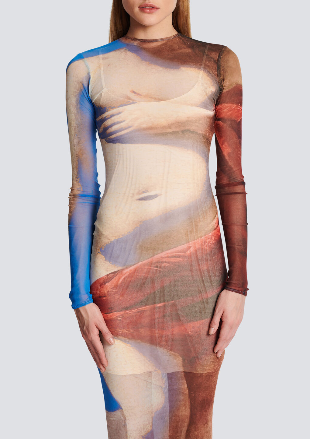 Balmain Trompe-l'oeil Printed Tulle Maxi Dress In Multicolor