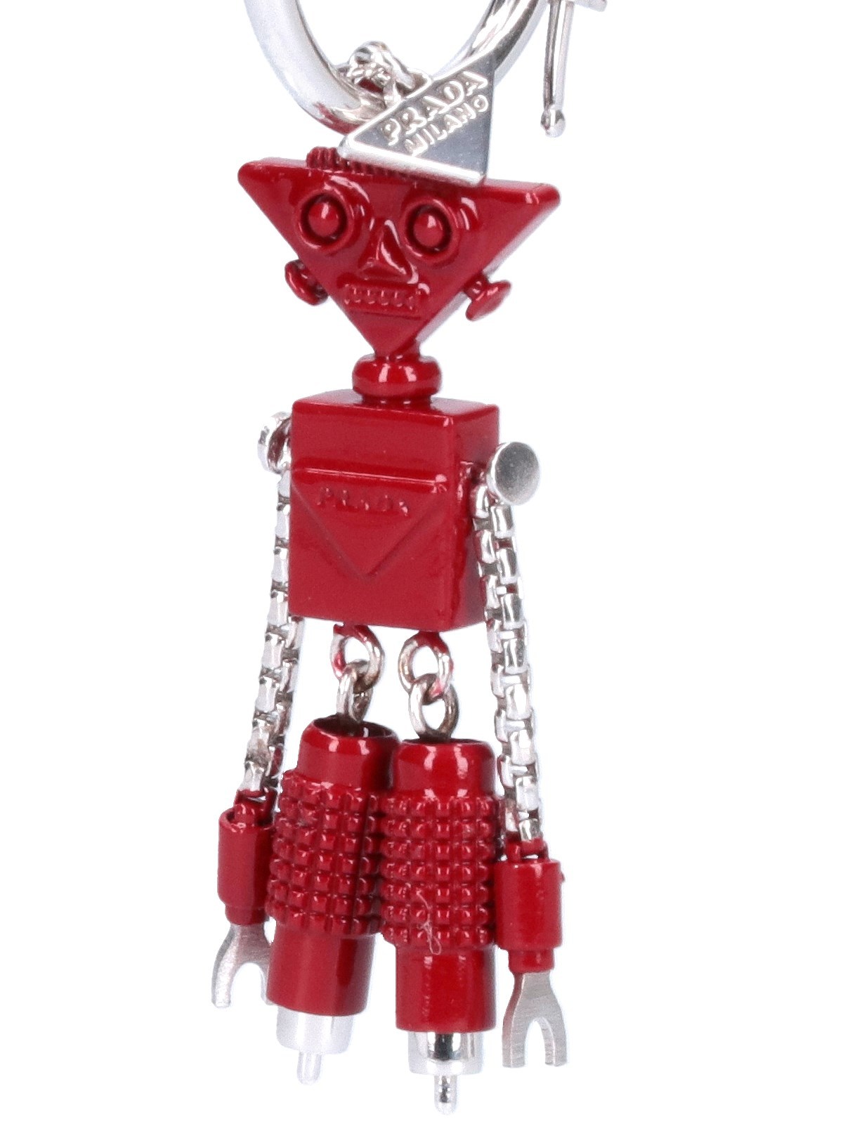 Prada Charm-detailed Hoop Earring In Red