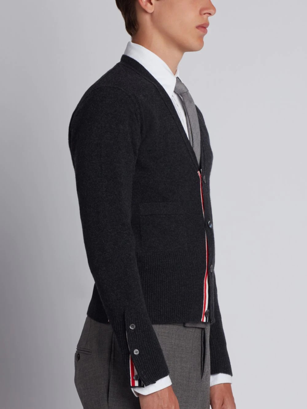 Thom Browne Milano Stitch V Neck Cardigan With 4 Bar In Fine Merino Wool Clothing In Black