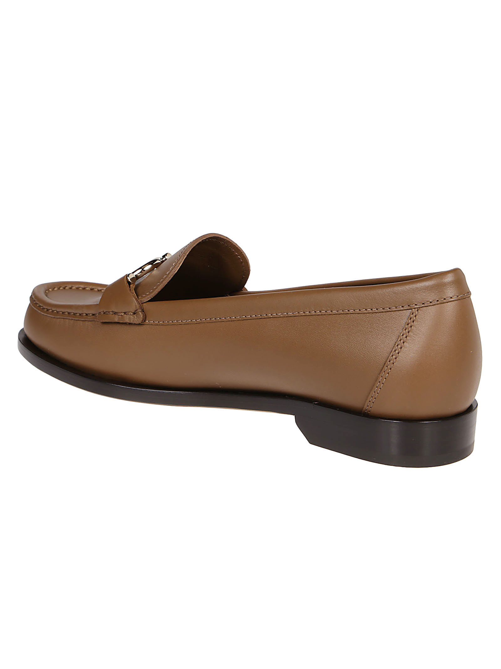 Ferragamo Horseshoe Buckle Decorative Flat Shoes In Brown