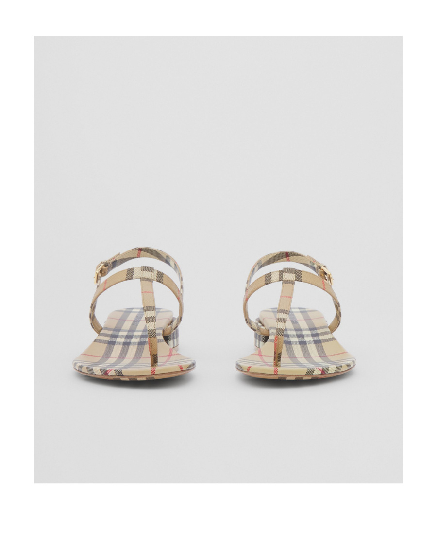 Burberry Emily Check Slingback Thong Sandals In Nude