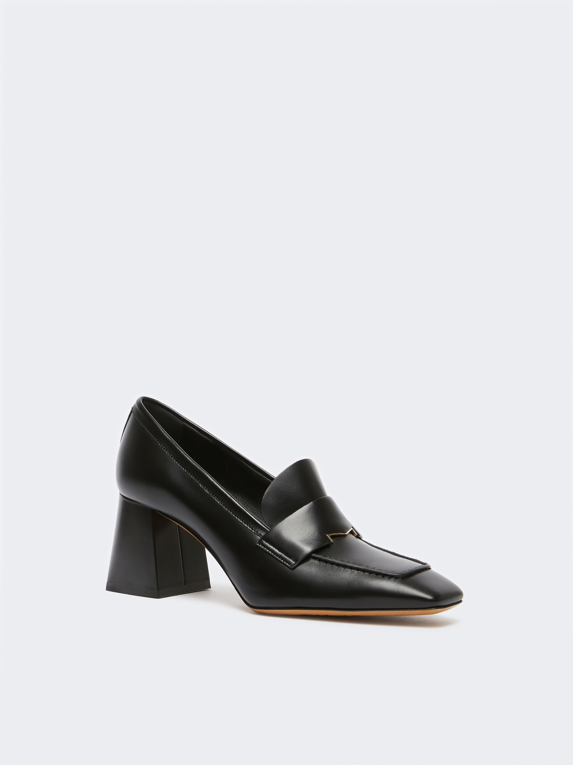 Max Mara Leather Loafers With Heel In Black