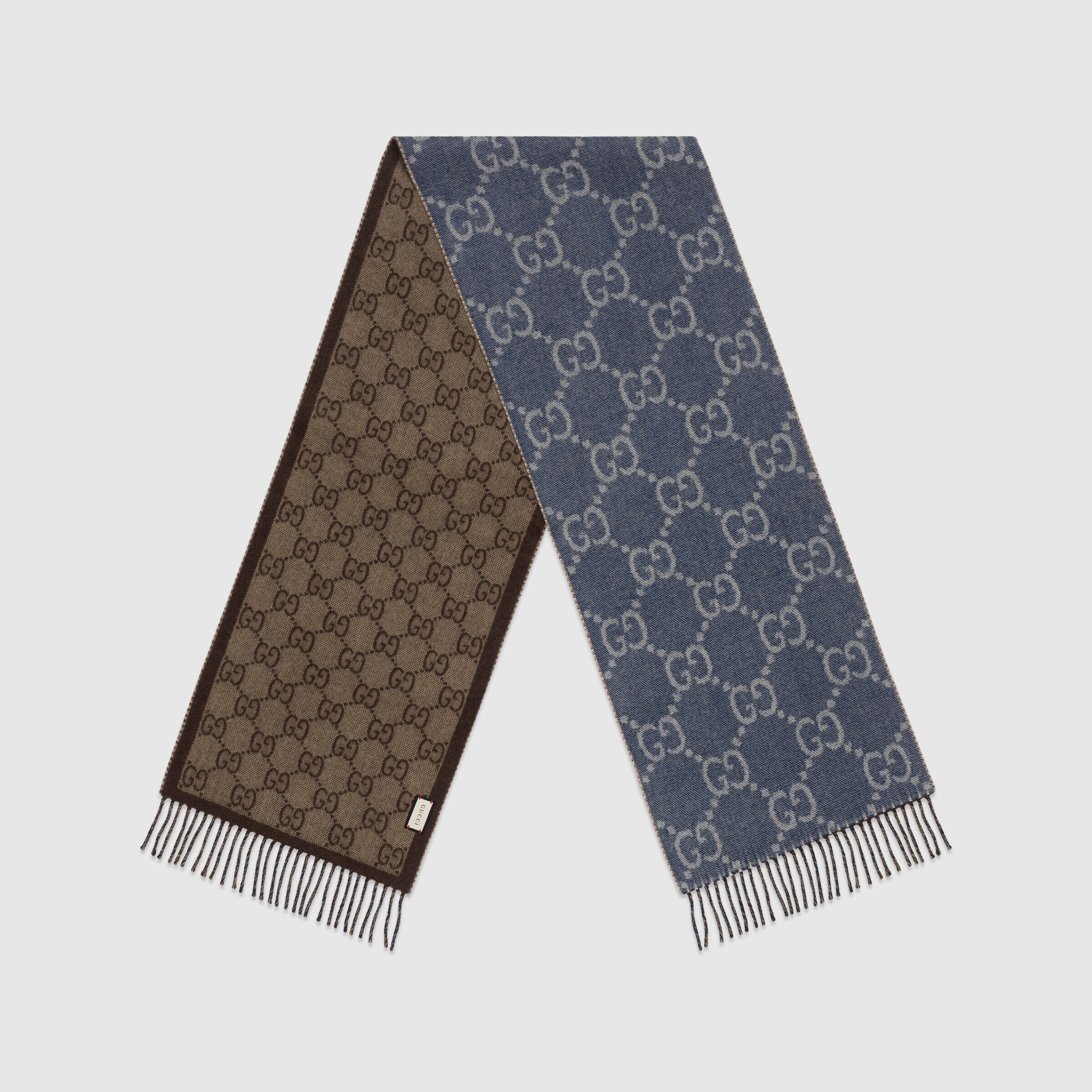 Gucci Gg Jacquard Knit Scarf In Blue
