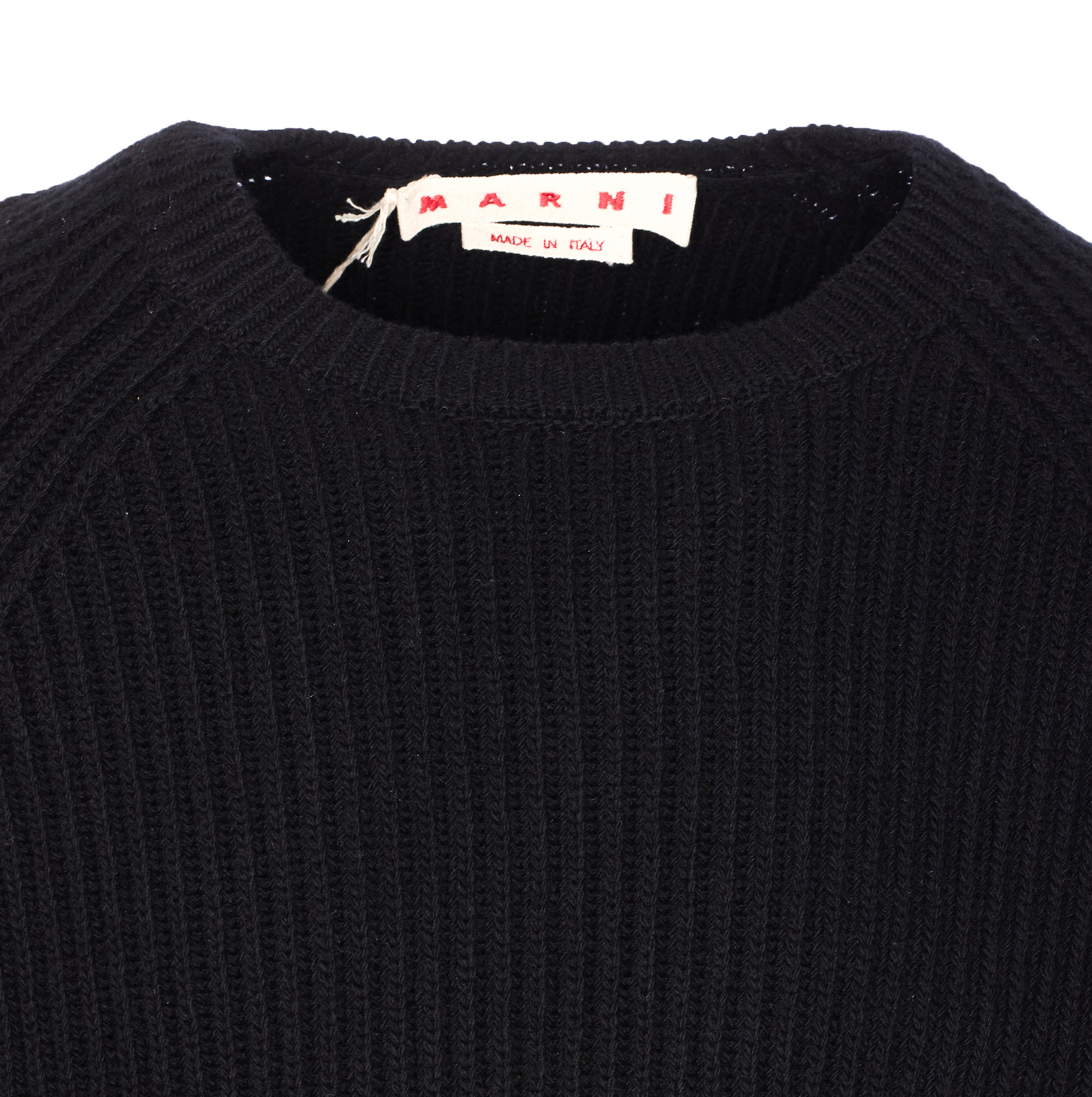 Marni Crewneck Sweater With Contrast Hem And Ribbed Texture In Blue