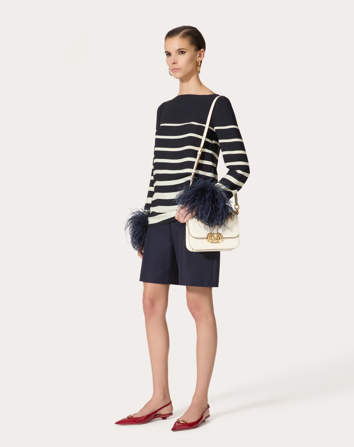Valentino Silk Feather-trimmed Blouse In Black