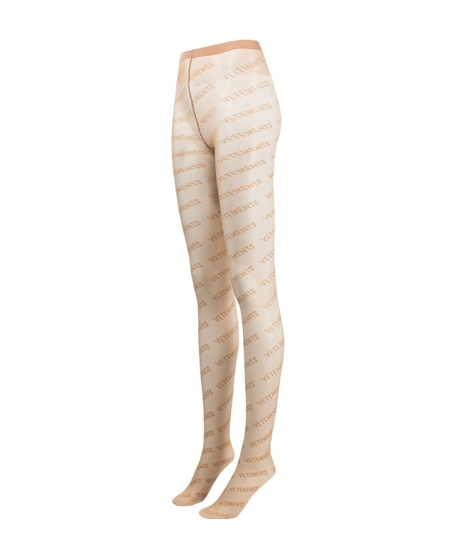Vetements Logo-print Semi-sheer Tights In Nude