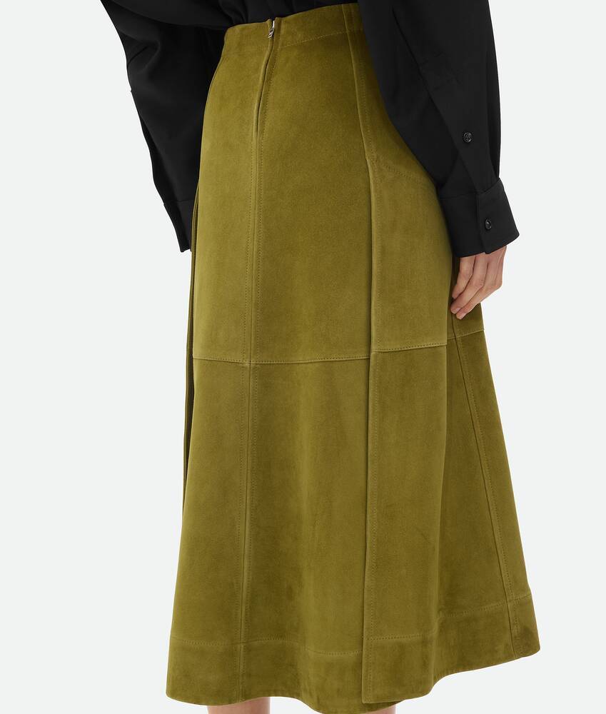 Bottega Veneta Suede Leather Midi Skirt Clothing In Green