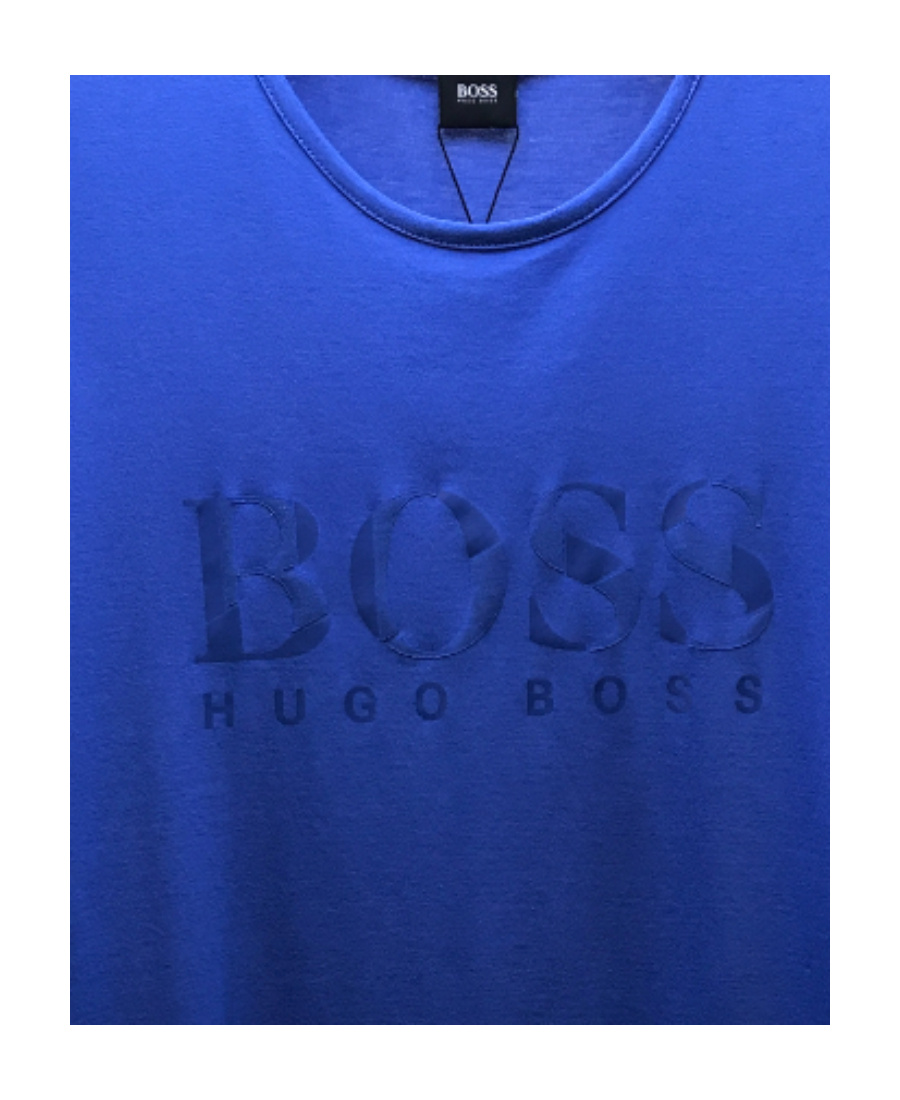 Hugo Boss Stretch-cotton Short-sleeved T-shirt With Logo Artwork In Blue