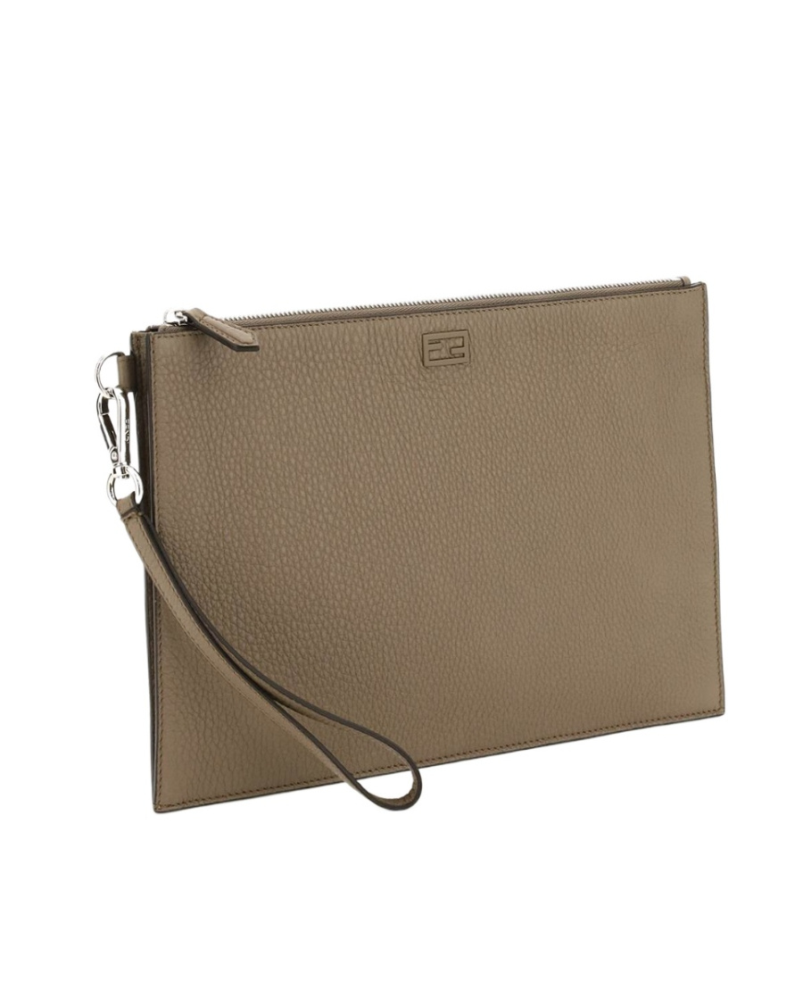 Fendi Ff-plaque Leather Clutch Bag In Brown