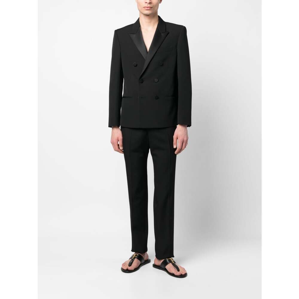 Saint Laurent Button Detailed Straight Leg Trousers In Black