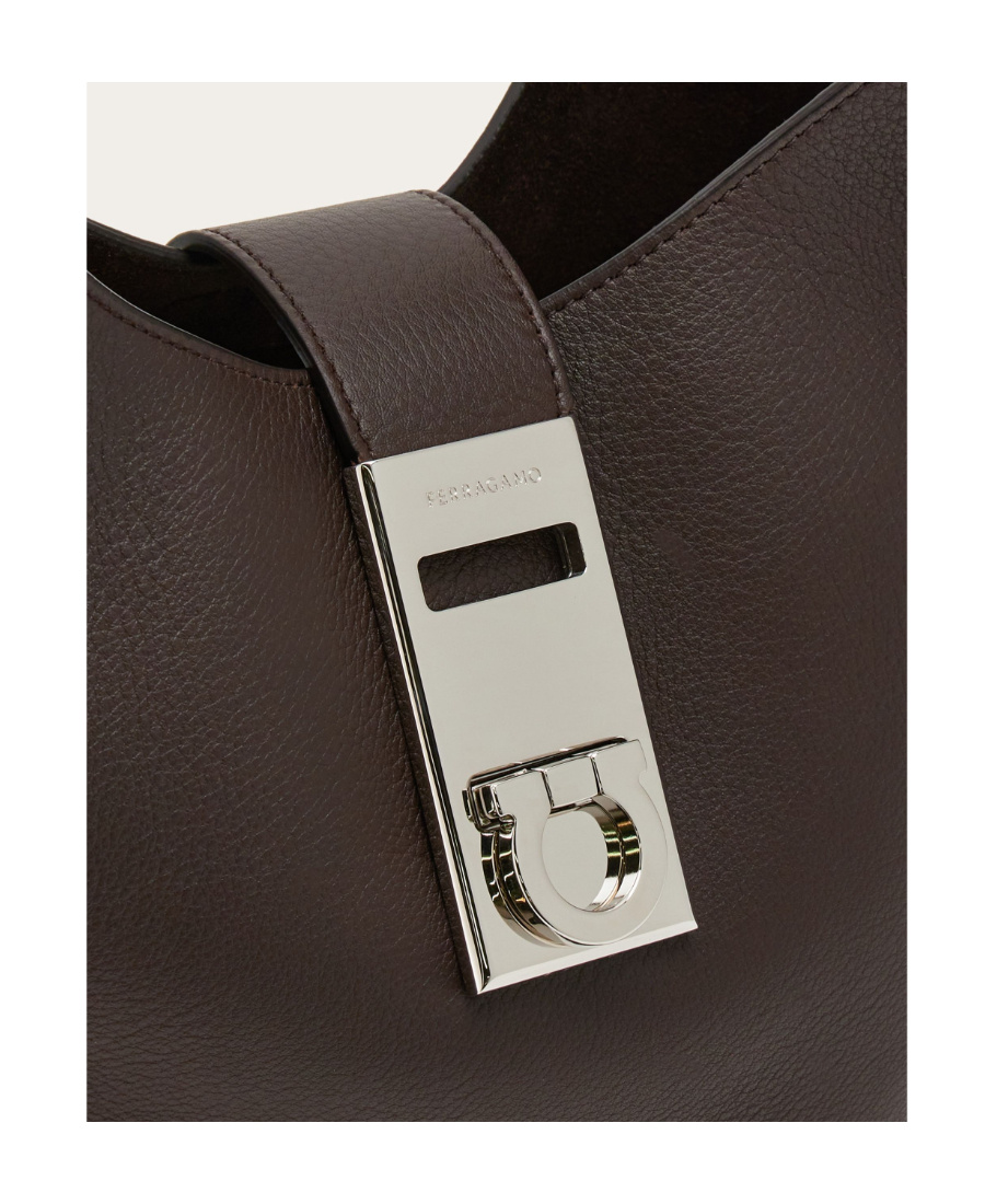 Shop Ferragamo Salvatore Logo Engraved Shoulder Bag In Black