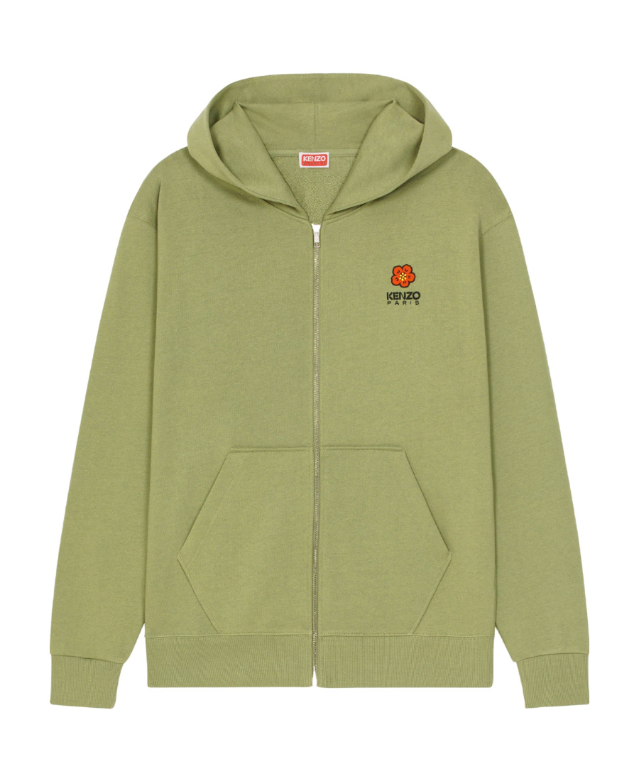 Kenzo Hooded Zipped 'boke Flower' Crest Jumper In Green