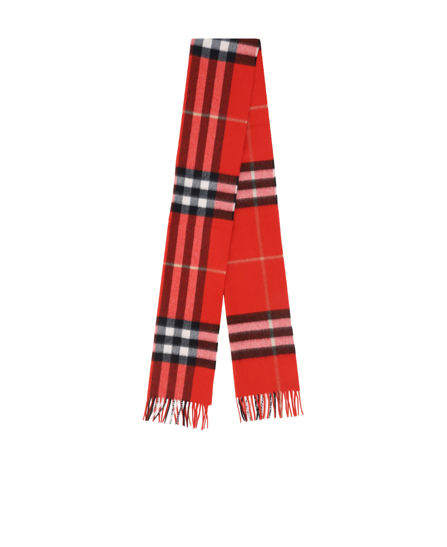 Burberry Cashmere Scarf With Fringed Hem And Plaid Pattern In Red