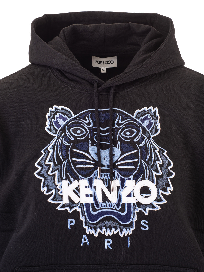 Kenzo Tiger Logo-embroidered Hoodie In Black