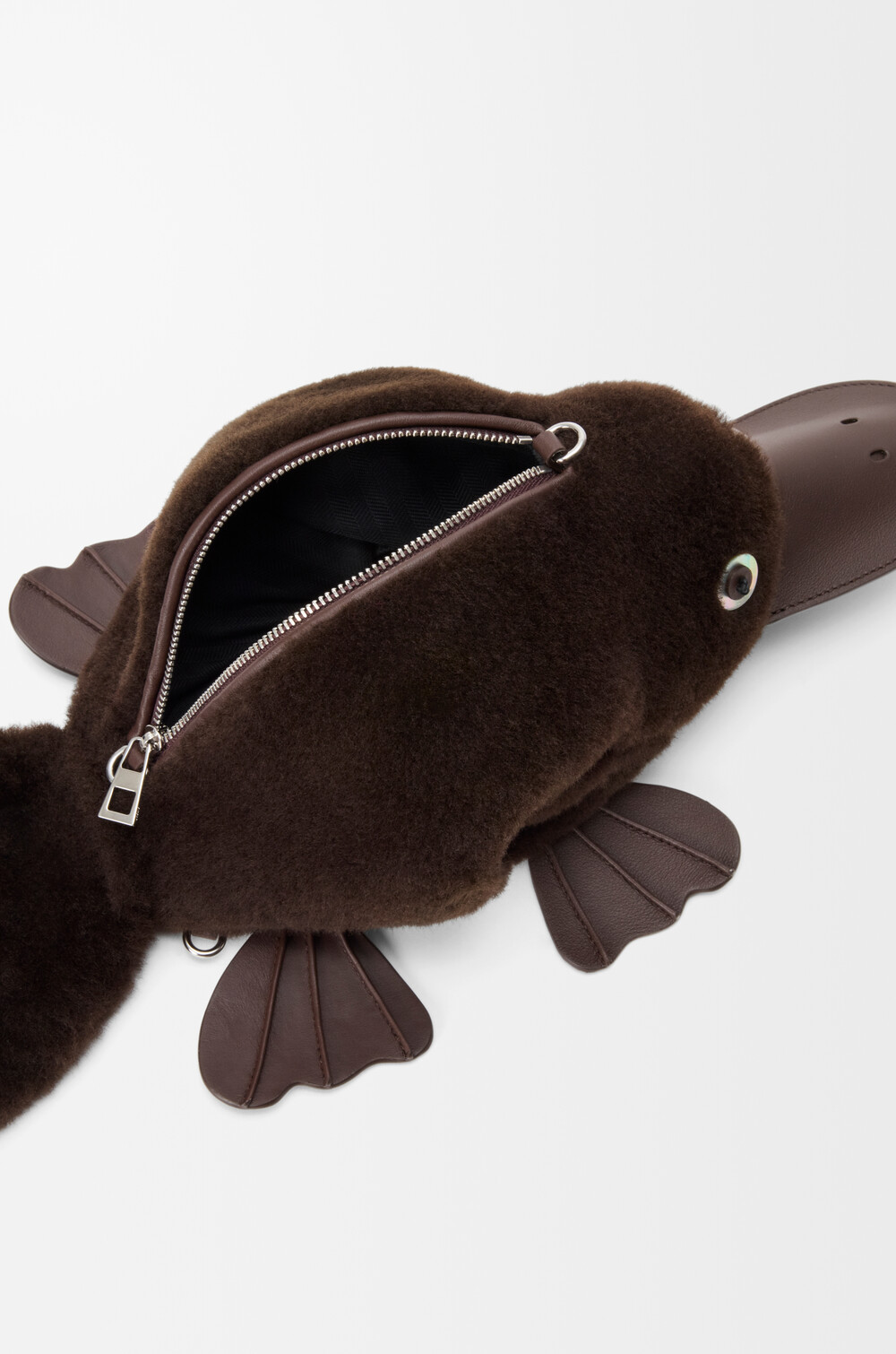 Loewe Platypus Bag In Shearling In Brown