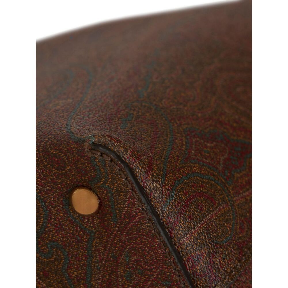 Etro Medium Canvas Shopping Bag With Paisley Pattern In Brown