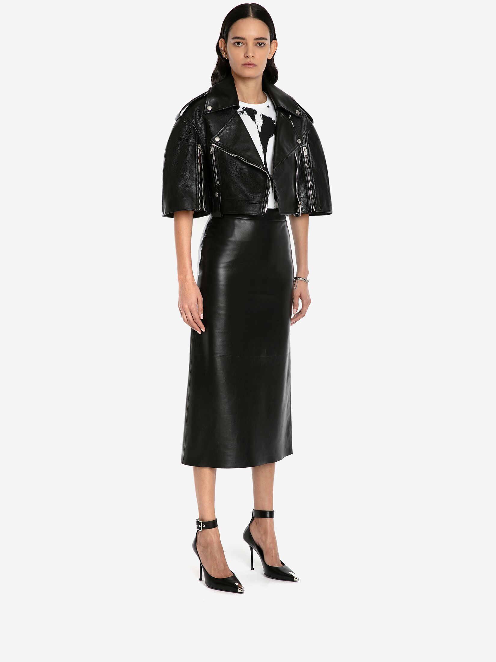 Alexander Mcqueen A-line Leather Skirt In Black
