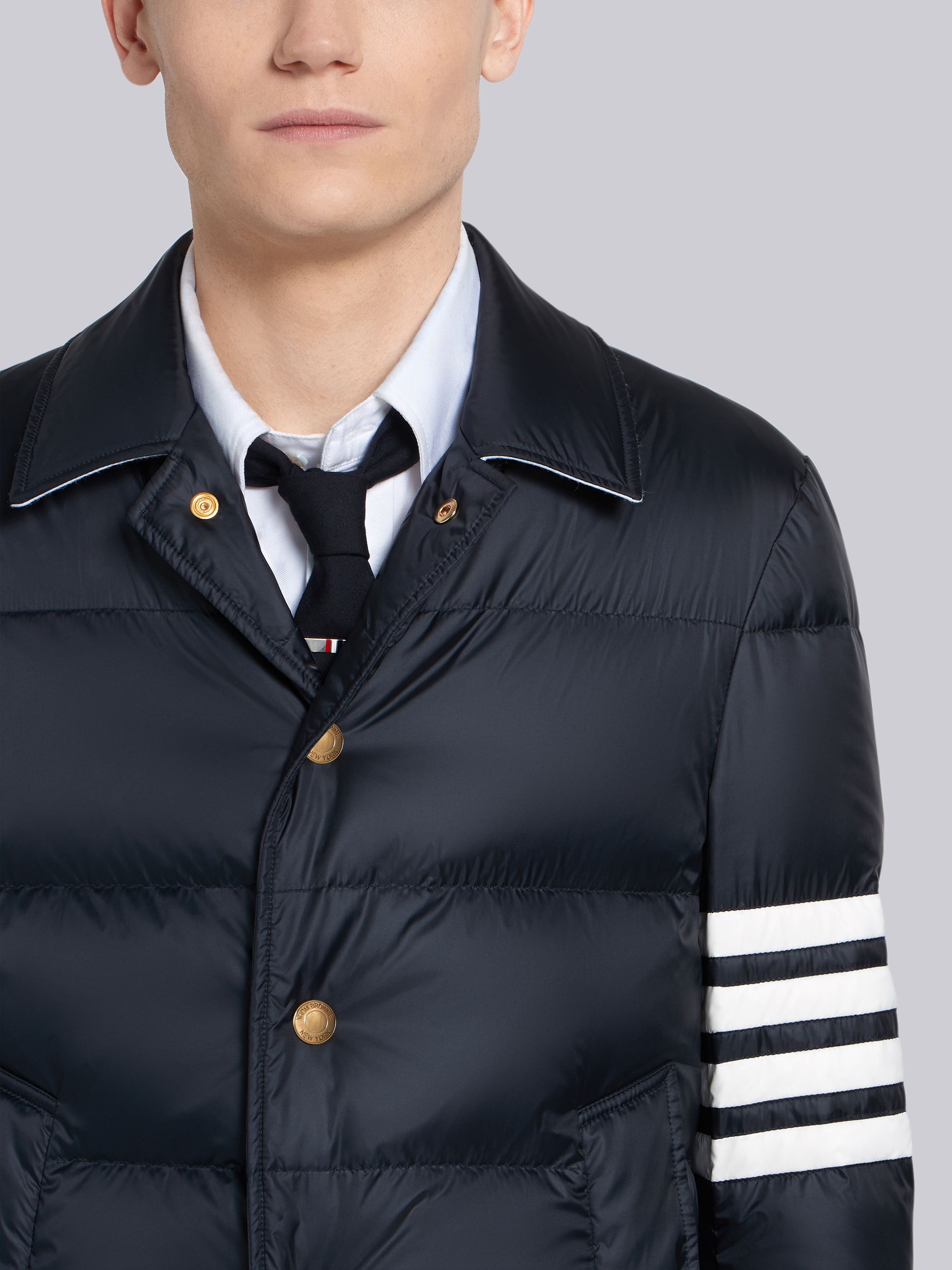 Shop Thom Browne 4-bar Matte Nylon Bal Collar Overcoat In Black