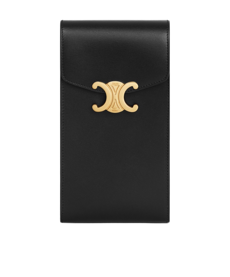 Celine Triomphe Glossy Calfskin Mobile Phone Bag In Black