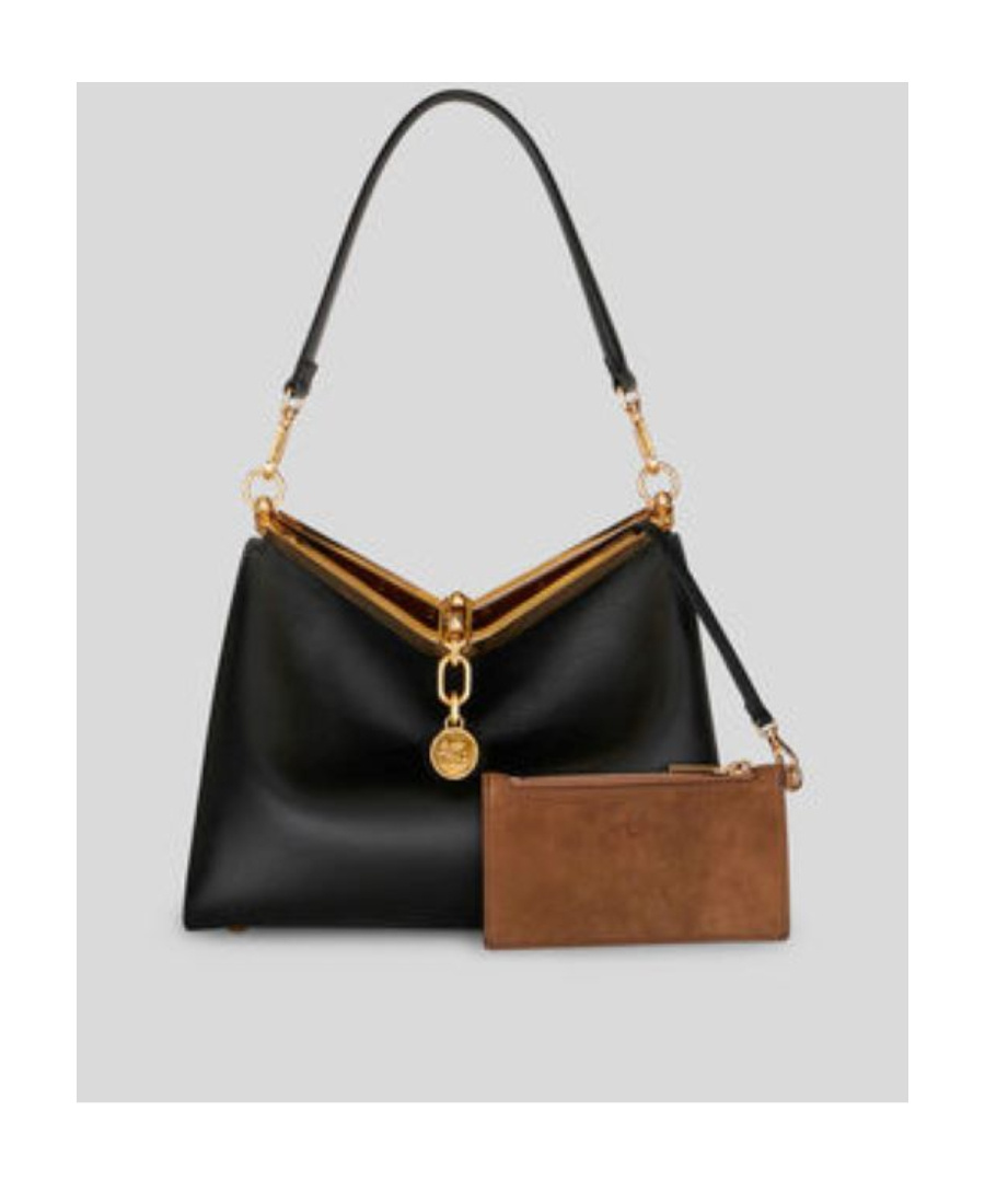 Etro 'small Vela' Black Shoulder Bag With Logo And Pegasus Charm In Black