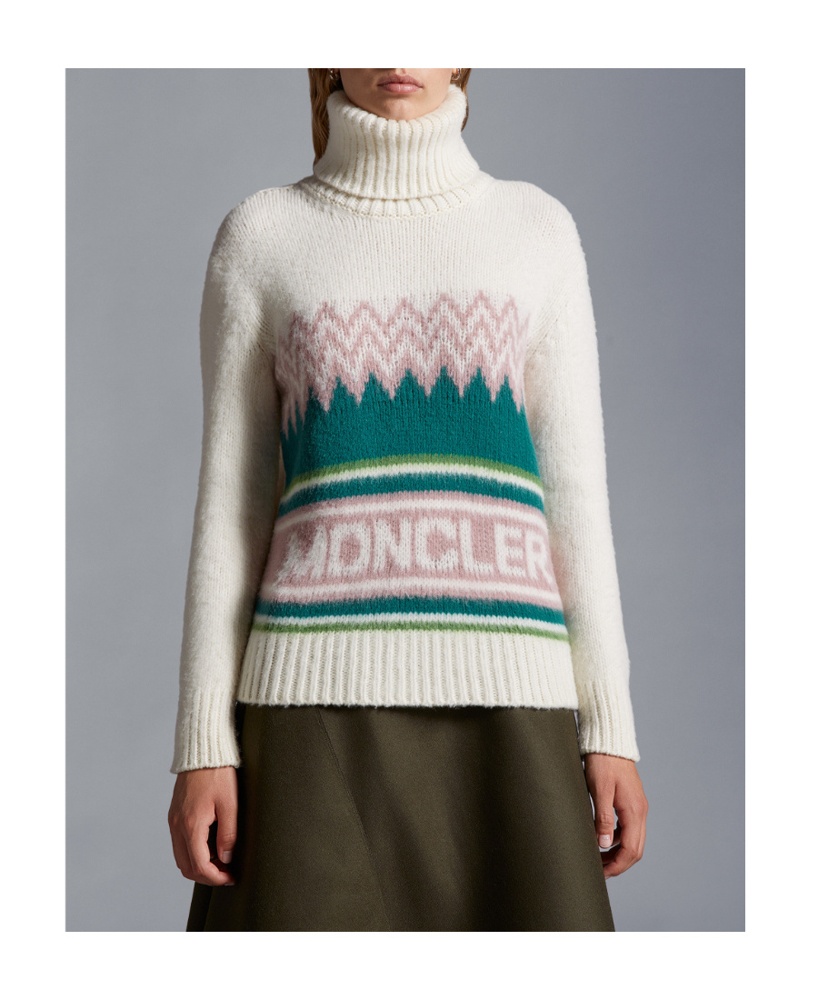 Moncler Dolcevita Intarsia Wool Turtleneck Sweater In Nude