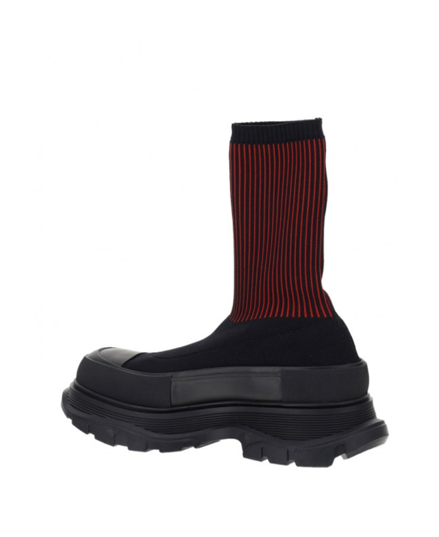 Alexander Mcqueen Tread Slick Sock Boot "black Red" In Black