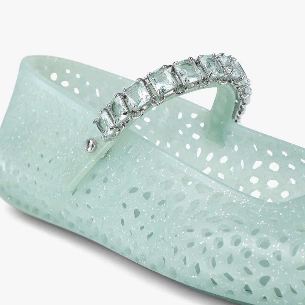 Jimmy Choo Light Green Jelly Ballet Flats With Crystal In Green