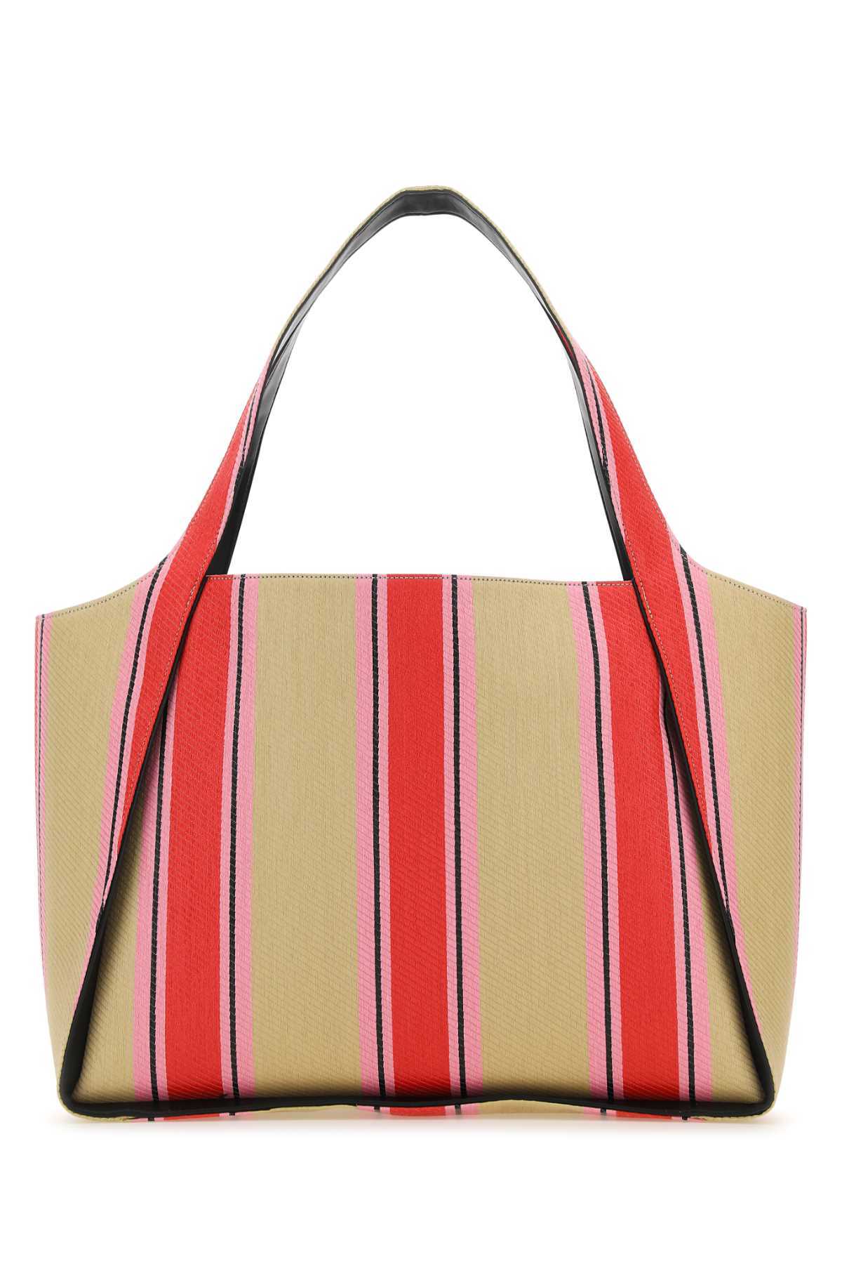 Stella Mccartney Striped Logo Embellished Tote Bag In Nude