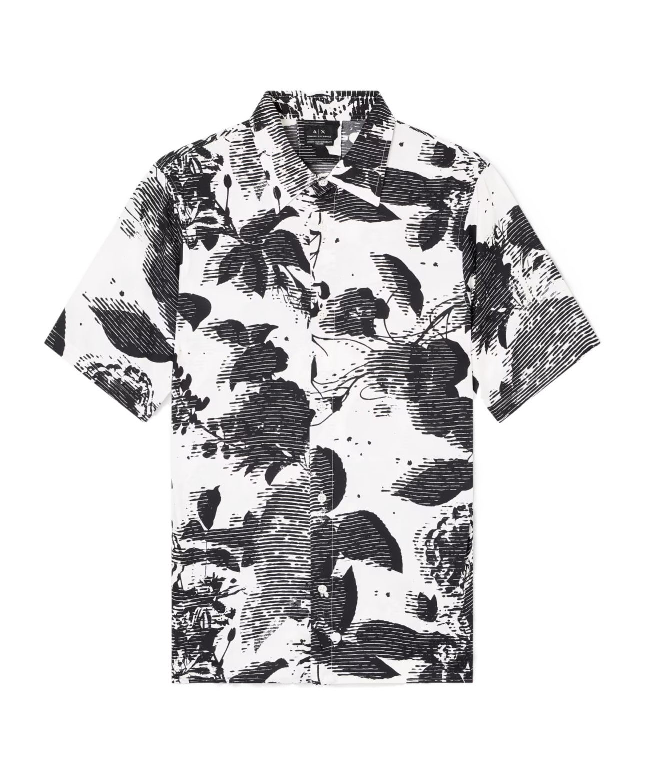 Armani Exchange Floral-print Short-sleeved Shirt In Black