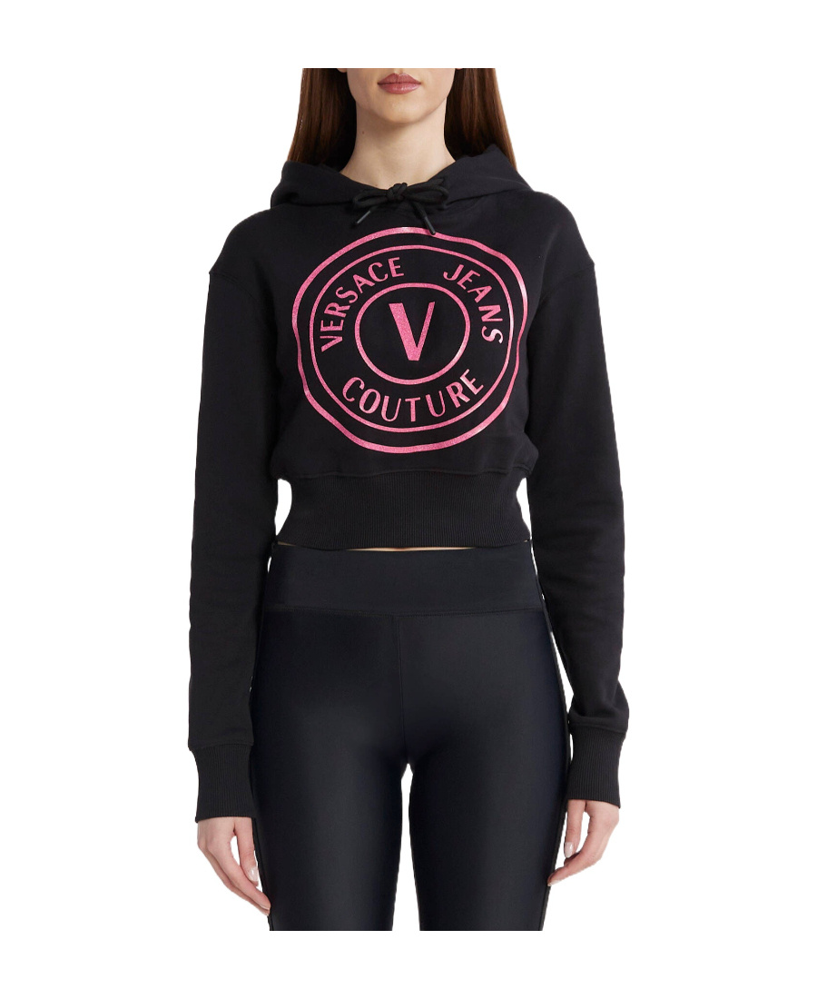 Versace Jeans Logo-print Cropped Hoodie In Black