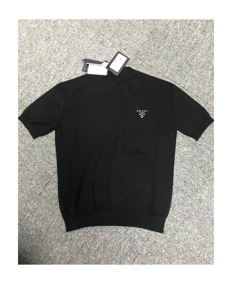 Prada Logo-embroidered Short-sleeve Jumper In Black