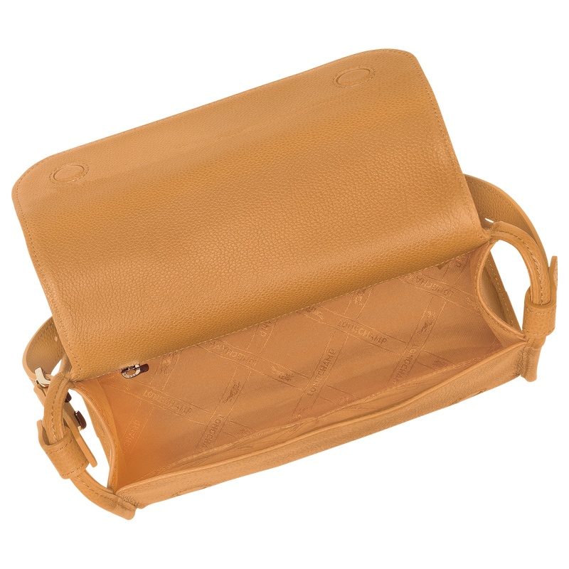 Longchamp Medium Le Foulonné Leather Crossbody Bag In Walnut