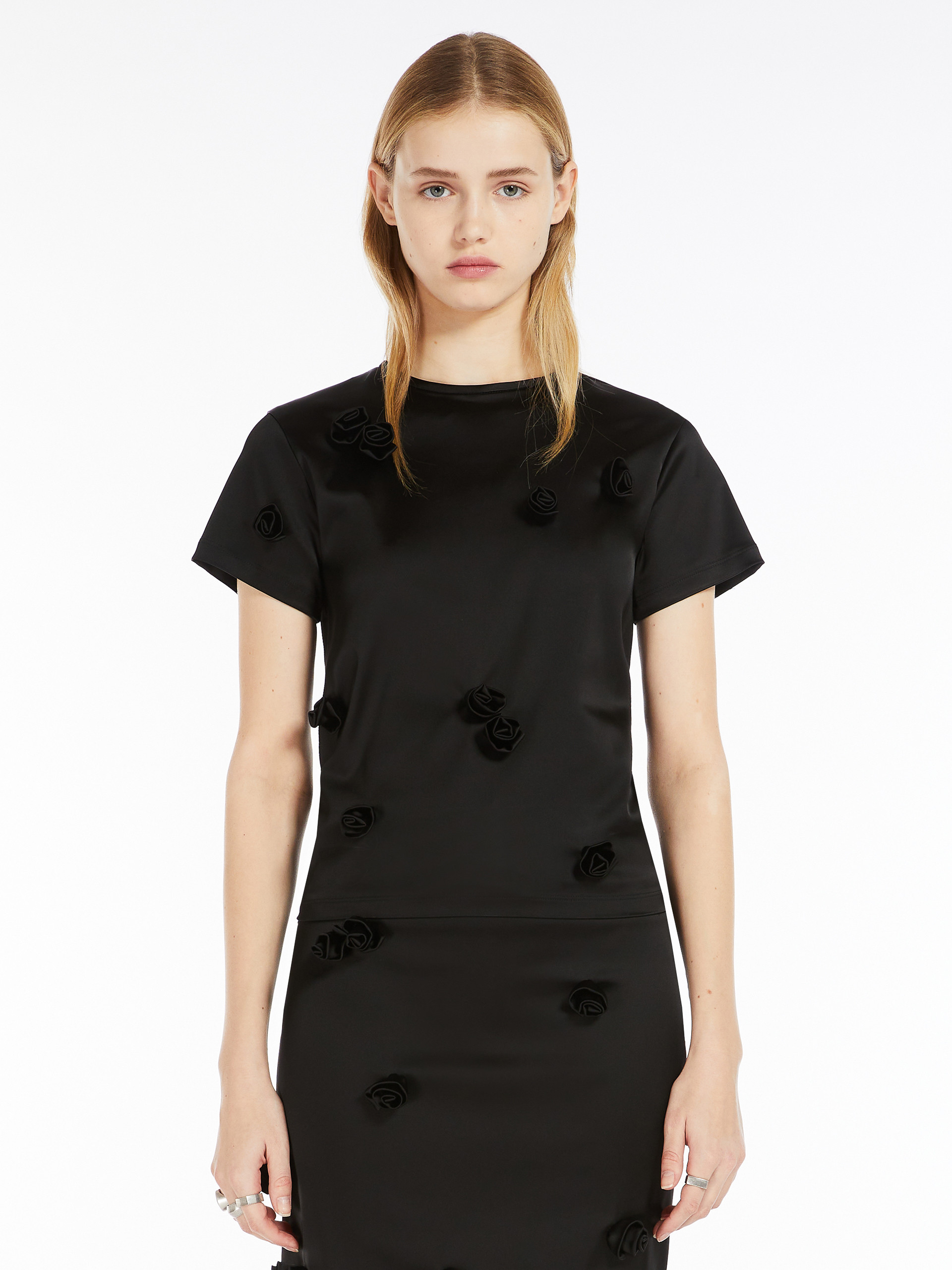 Sportmax Mendoza T-shirt Floral Appliqué In Black