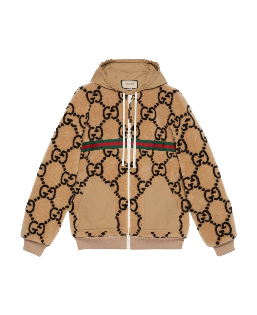 Shop Gucci Maxi Gg Fleece Jakcet In Nude