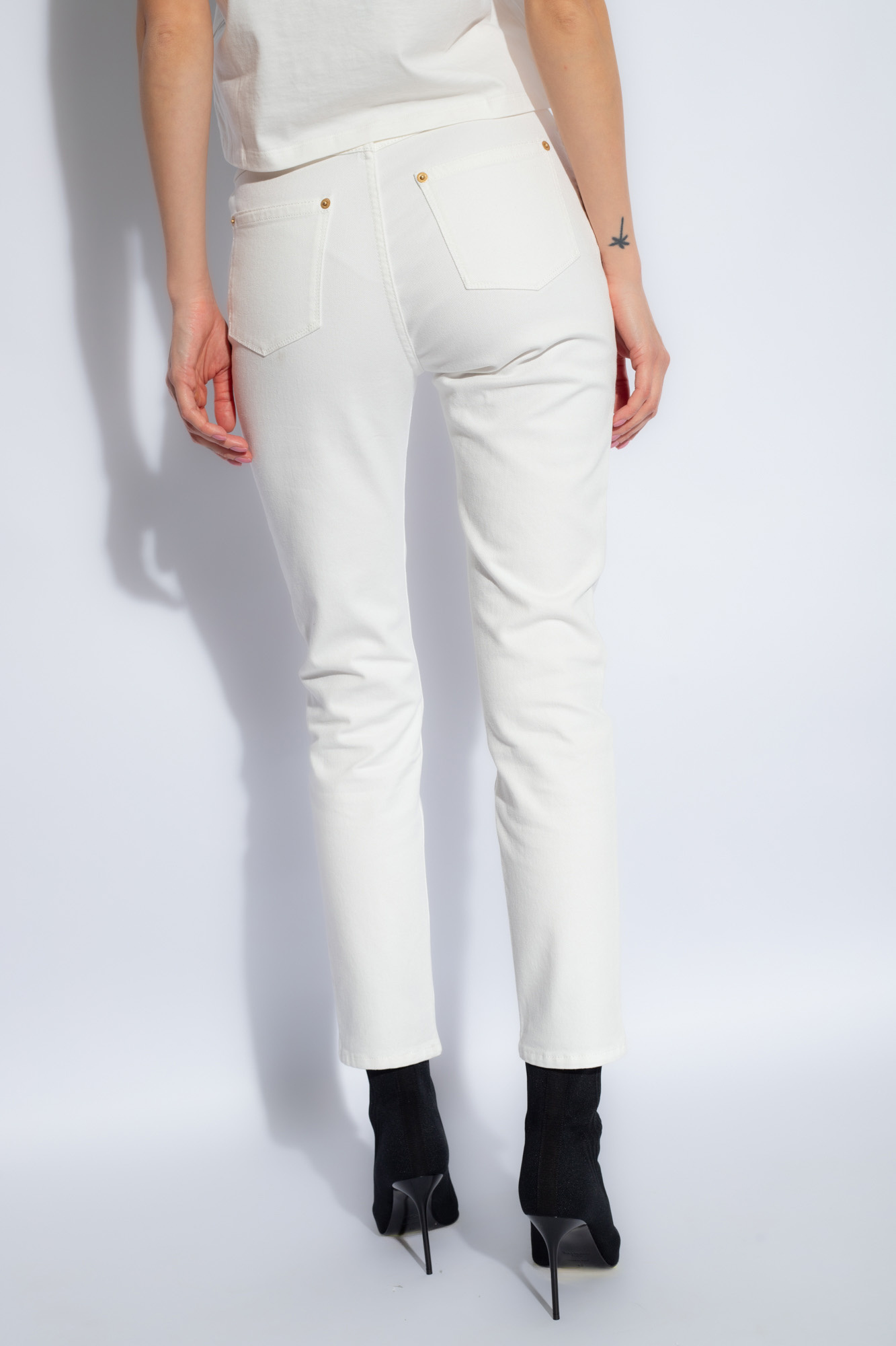 Balmain Logo Embroidered Tapered-leg Jeans In White