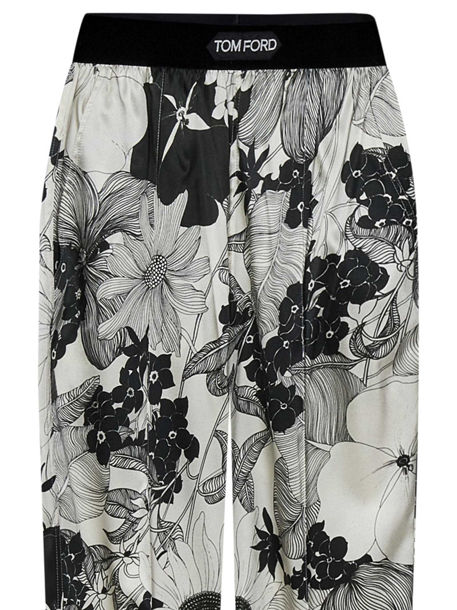 Shop Tom Ford Logo-waistband Floral-print Trousers In Gray