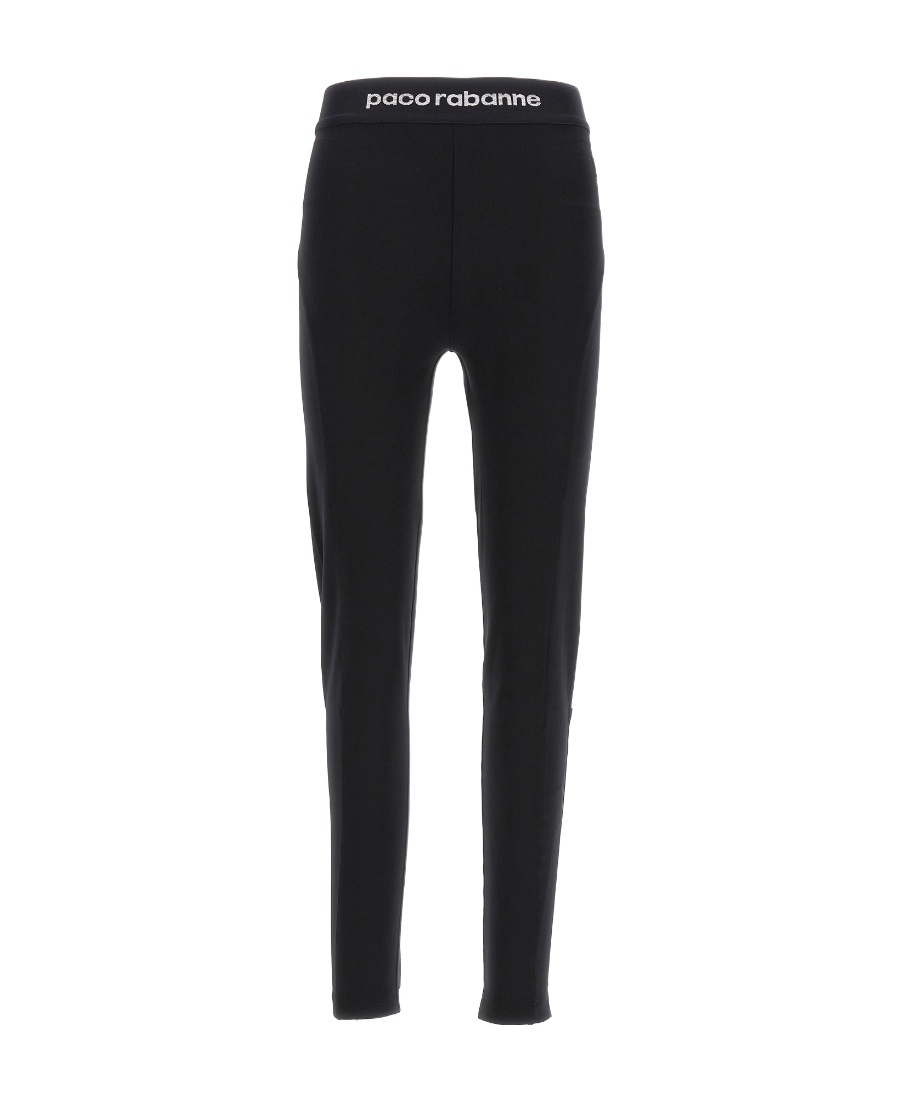 Rabanne Logo-waistband High-waisted Leggings In Black