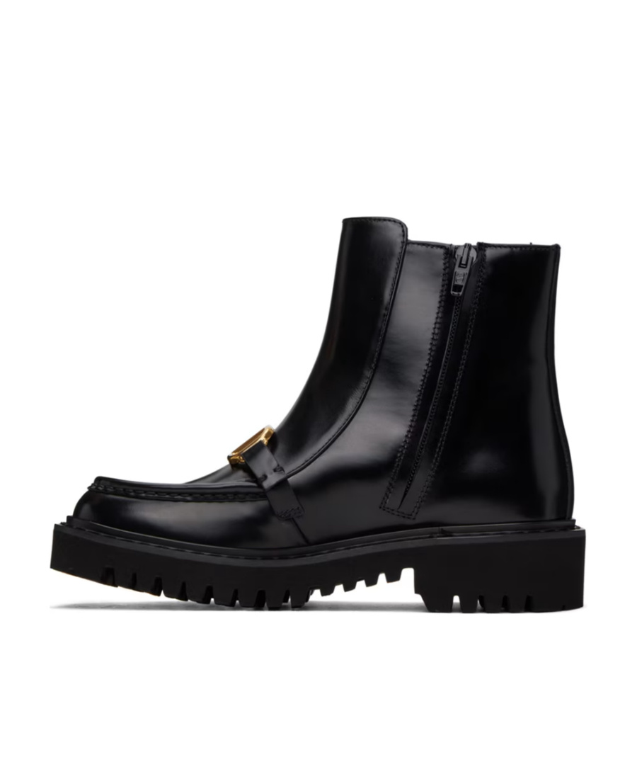 Valentino Garavani Vlogo Leather Flat Boots In Black