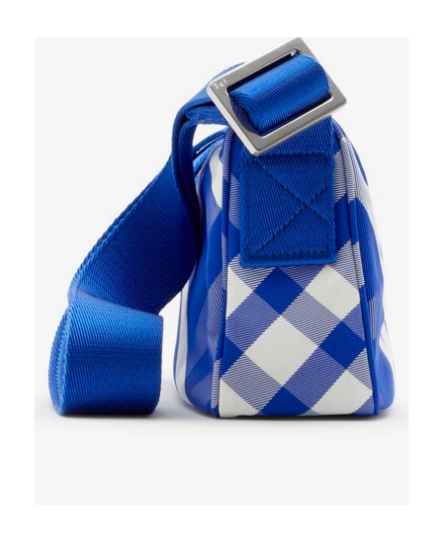 Burberry Shield Check Faux Leather Crossbody Bag In Blue