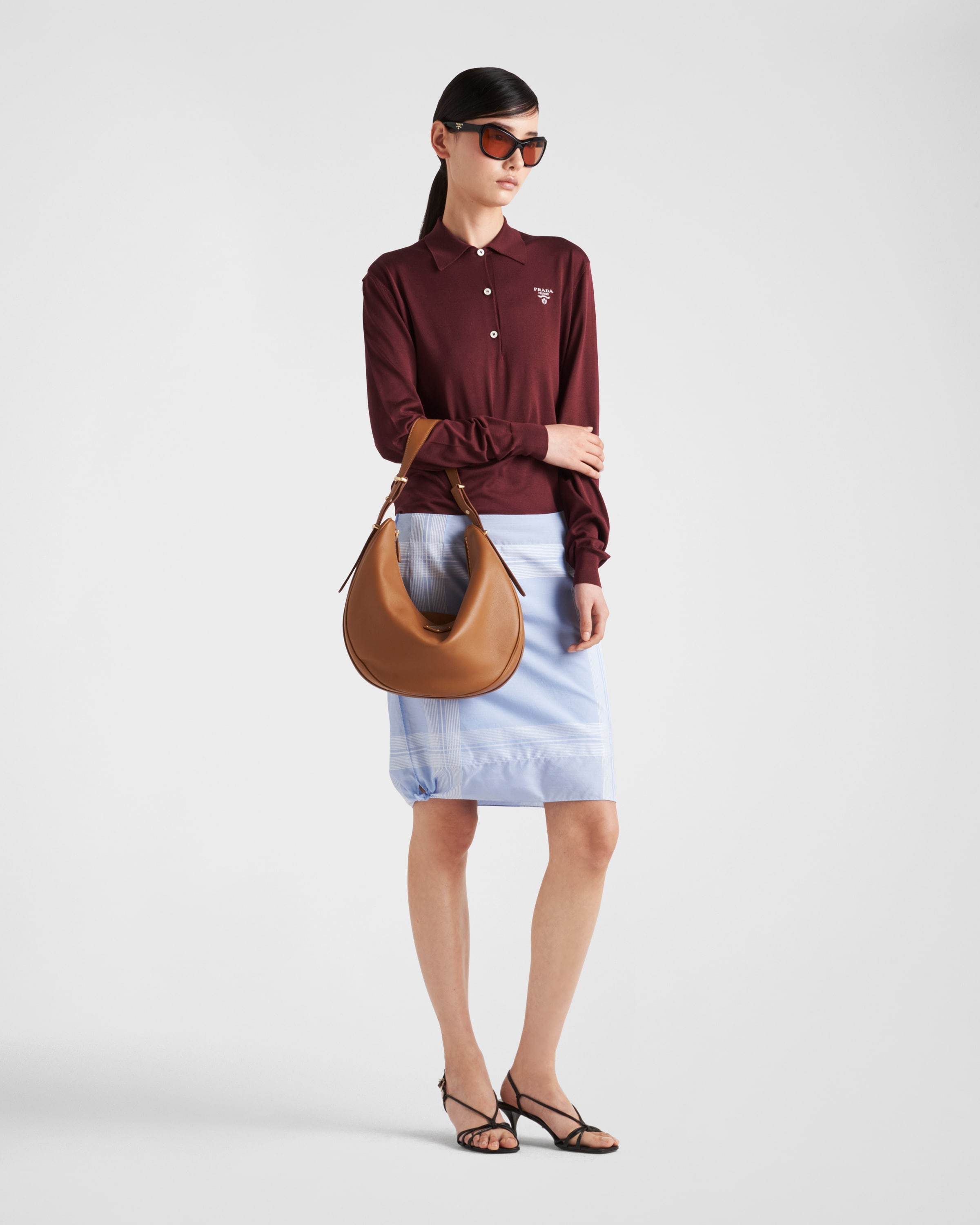 Prada Checked Cotton Mini Skirt In Light Blue