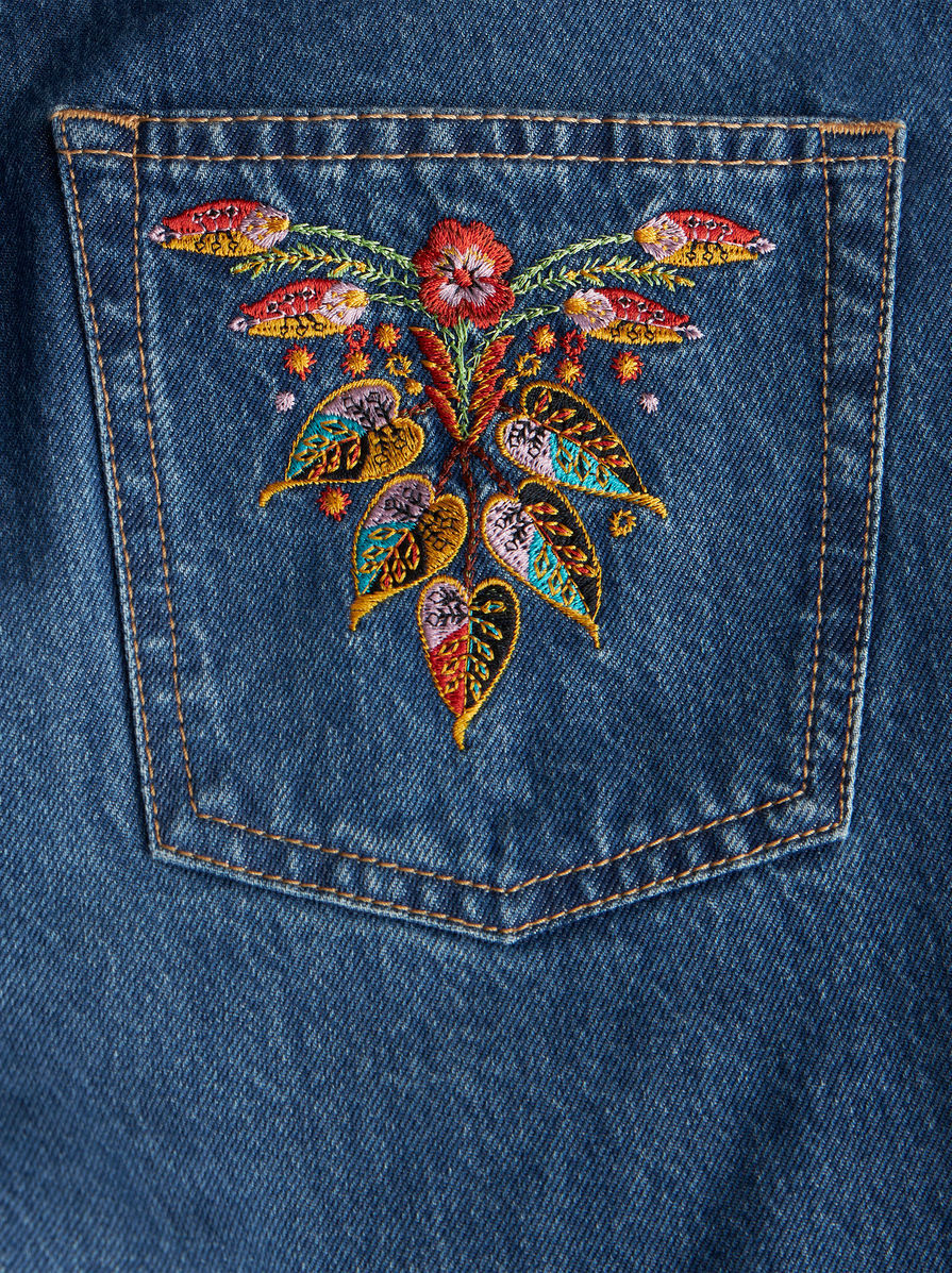 Etro Denim Jeans With Embroidered Patch In Blue