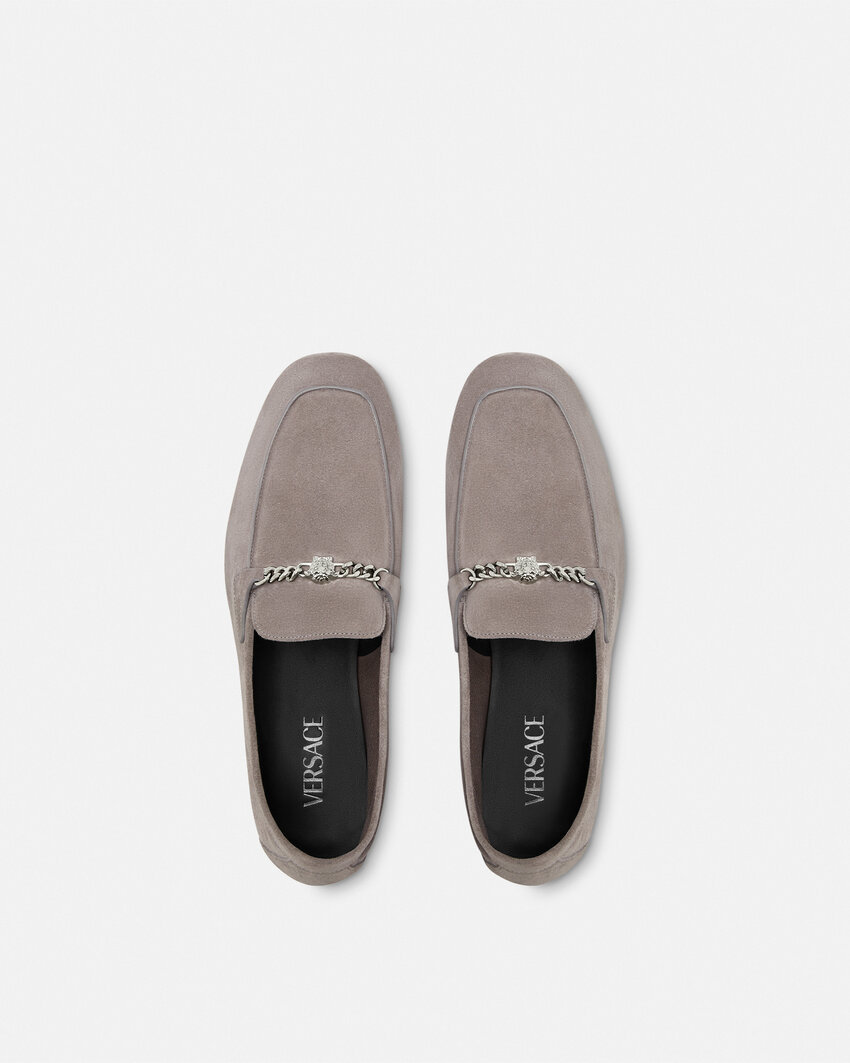 Versace Medusa Suede Loafers In Gray