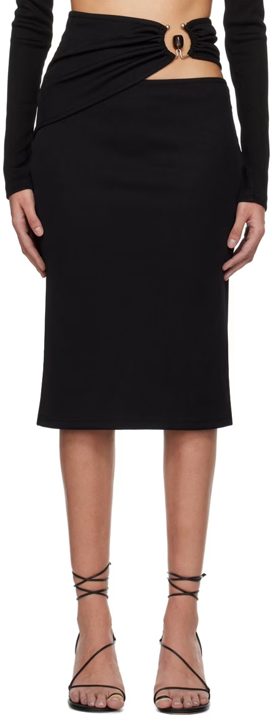 Christopher Esber Orbit Ribbed Midi Skirt In Black
