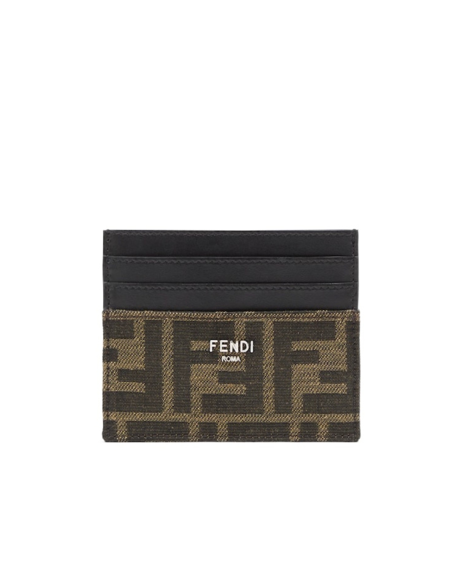 Shop Fendi Brown Ff Fabric Card Holder In Black