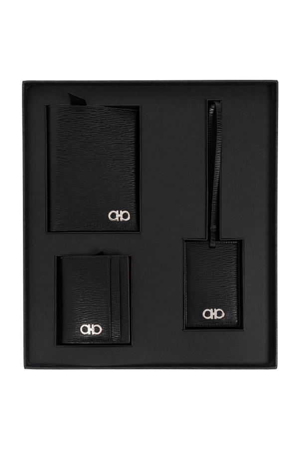 Ferragamo Logo Leather Wallet (set Of Three) In Black
