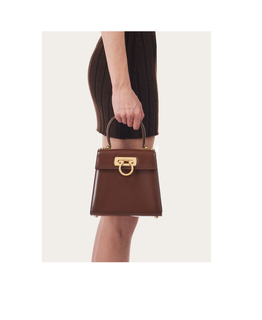 Shop Ferragamo Salvatore Iconic Top Handle Bag In Brown