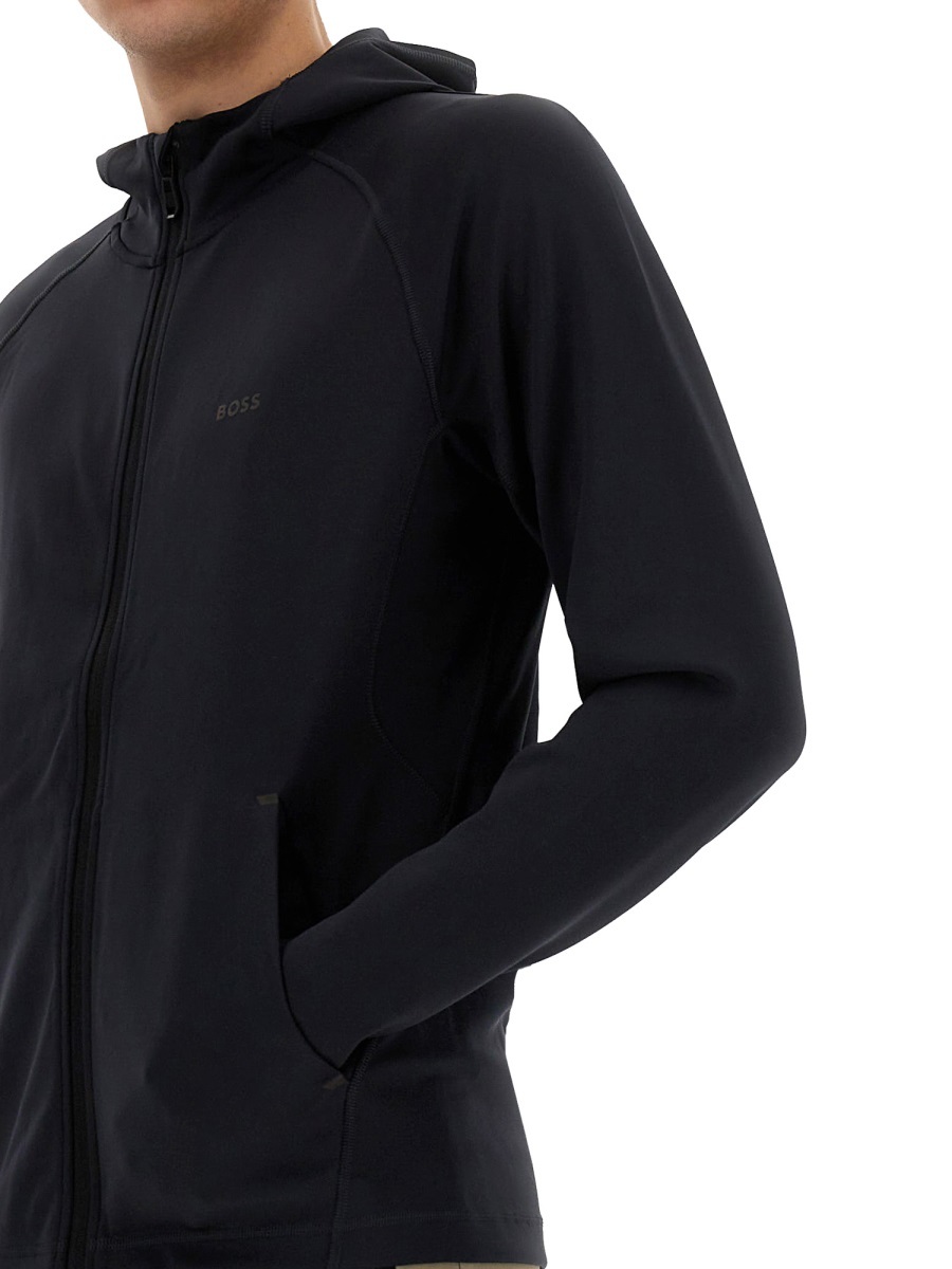 Hugo Boss Active Stretch Zip-up Hoodie In Black