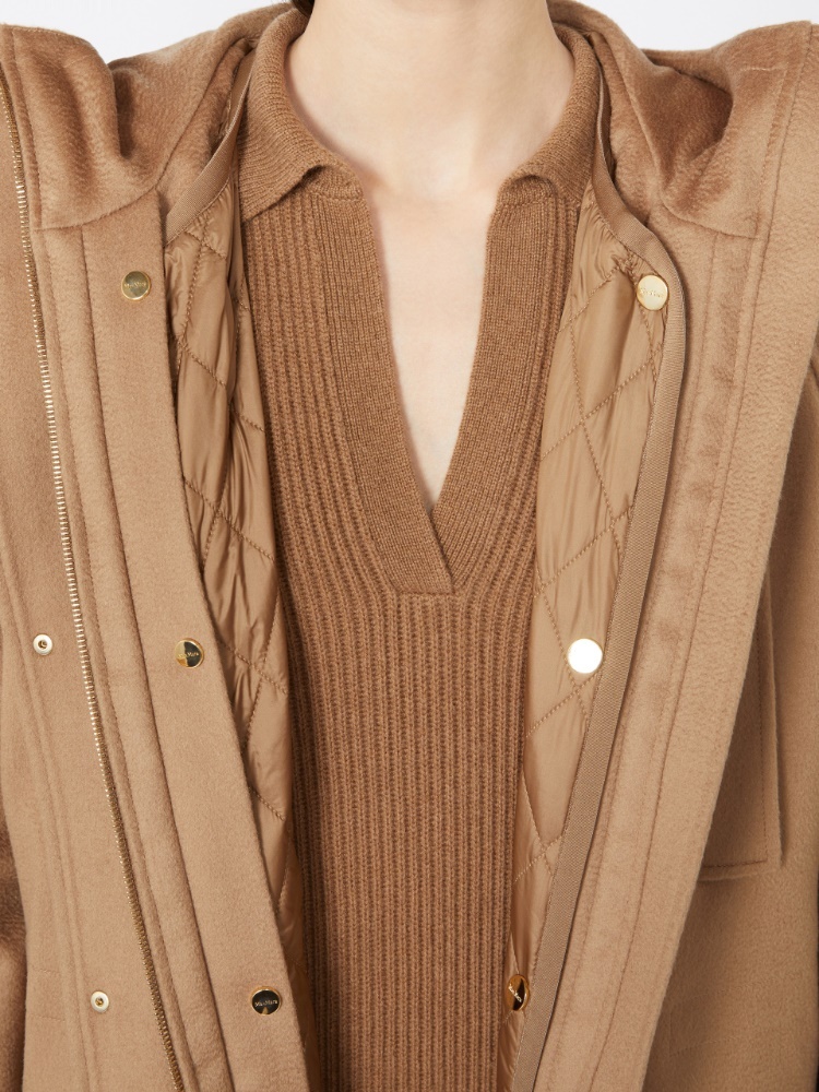Max Mara Long Wool Broadcloth Parka In Brown